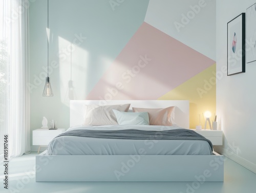 Modern bedroom with pastel ...