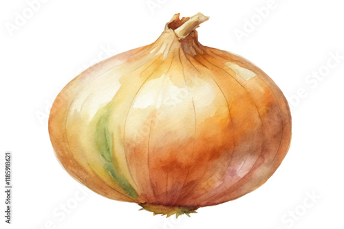 Watercolor onion illustration, vibrant colors, realistic texture, culinary art, food design, kitchen decor.