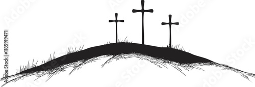 Silhouette of three crosses on a hill symbolizing Christian faith.