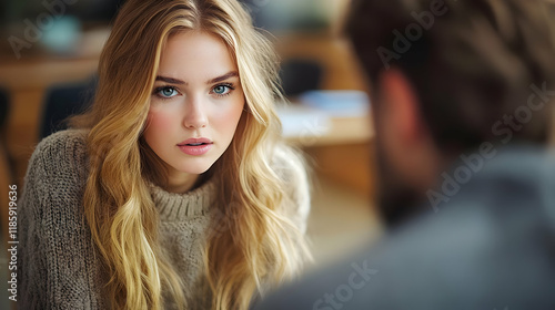 Wallpaper Mural Woman Listens Intently During Conversation Torontodigital.ca