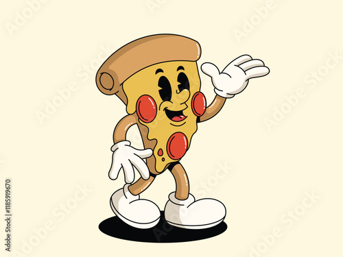 Retro Cartoon Pizza Character