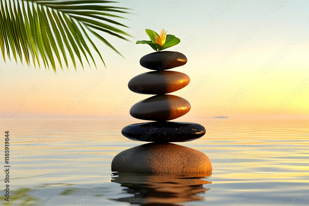 Zen Stones Balance Creates Harmony in a Tranquil Sunset Oasis Zen Stones Balance Creates Harmony in a Tranquil Sunset Oasis