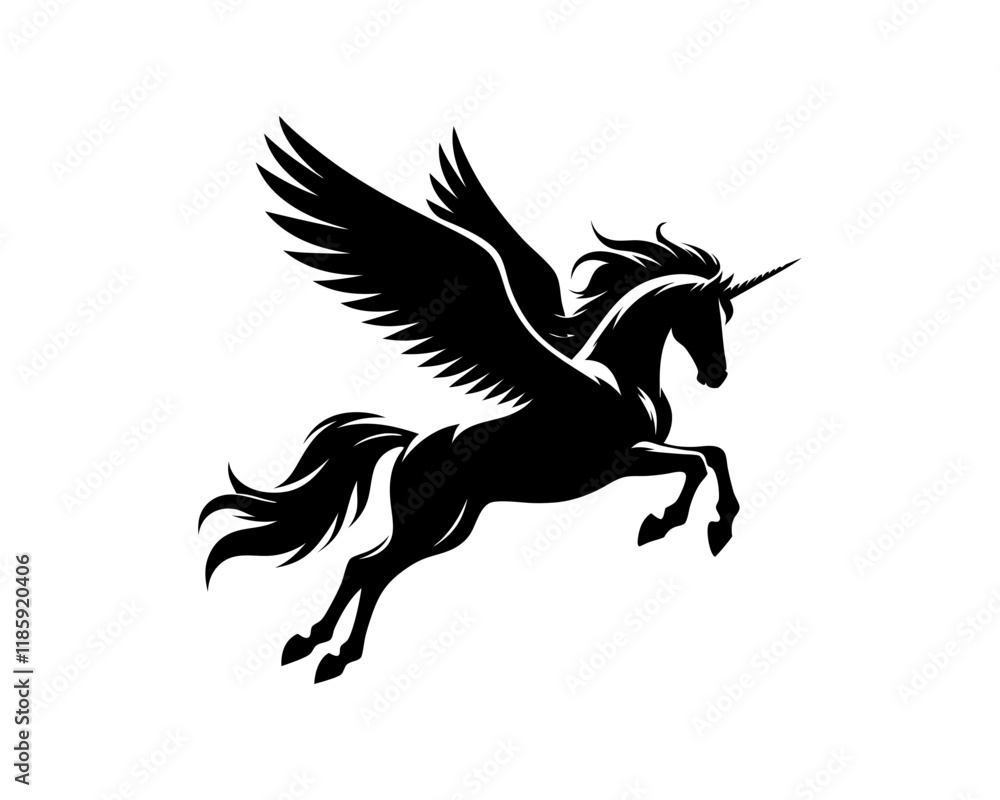 Modern flying unicorn silhouette icon. Clipart image isolated on background. Modern flying unicorn silhouette icon. Clipart image isolated on background.