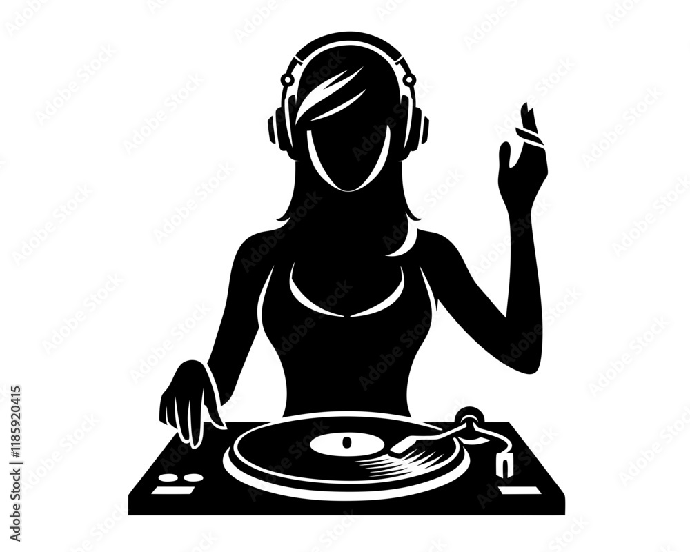 Dj woman silhouette. Clipart image isolated on background. Dj woman silhouette. Clipart image isolated on background.