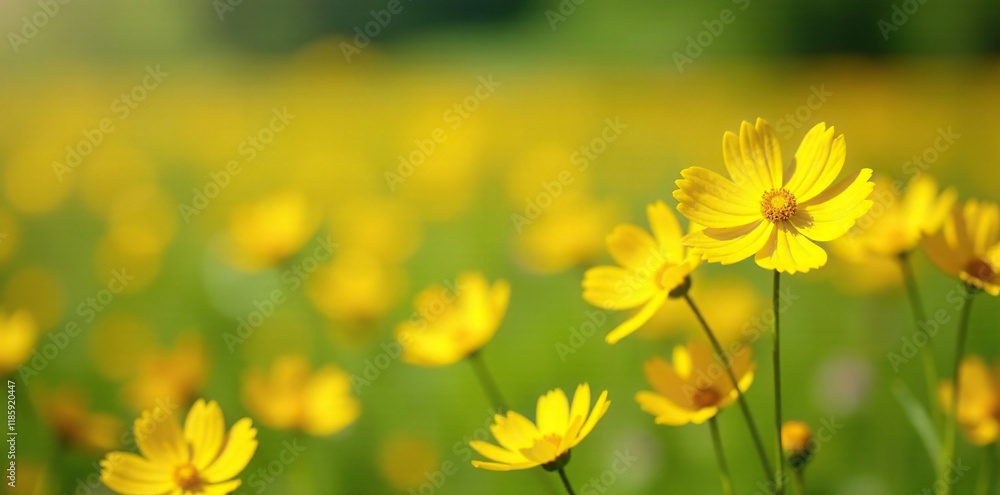 Yellow cosmos flowers in a sunny meadow with a sulfur cosmos background, nature, meadow Yellow cosmos flowers in a sunny meadow with a sulfur cosmos background, nature, meadow