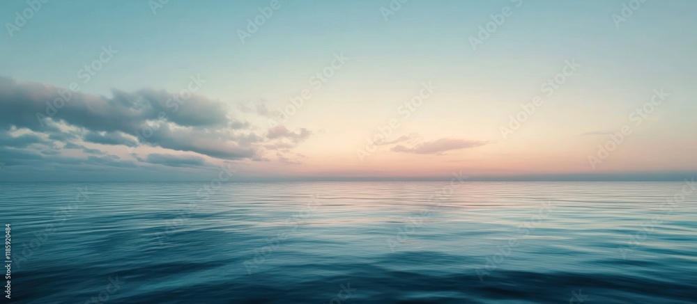 Fototapeta premium Serene ocean sunset with calm waves and pastel sky.