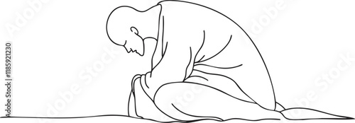 Minimalist line drawing of a person kneeling in prayer or meditation.