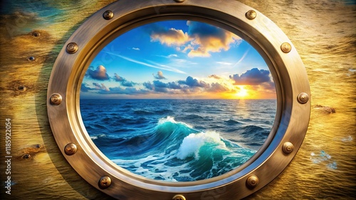 Stunning Ocean View from Ship Porthole: Bright, Sharp, Detailed Seascape photo