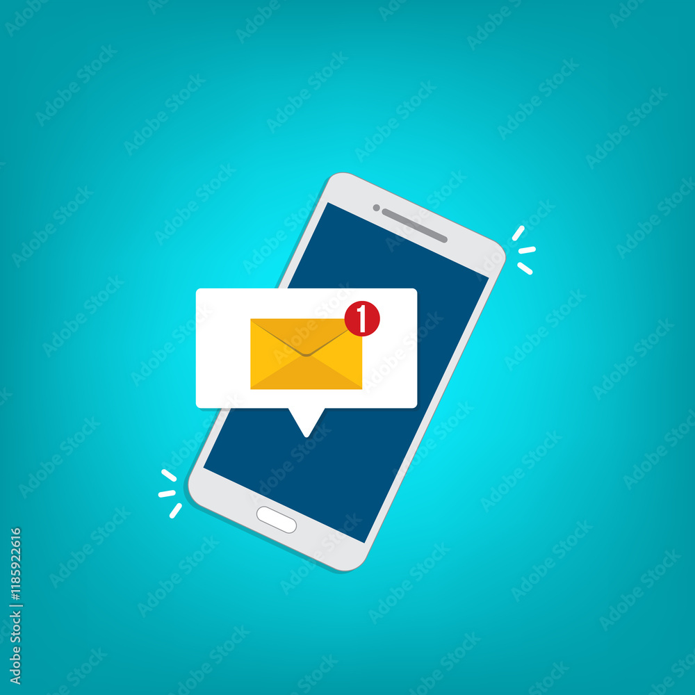 New message notification concept on smartphone. New email pop up. Incoming, open messaging. Chatting, mail, post, letter symbol, sign, emblem with new notification on phone or website New message notification concept on smartphone. New email pop up. Incoming, open messaging. Chatting, mail, post, letter symbol, sign, emblem with new notification on phone or website