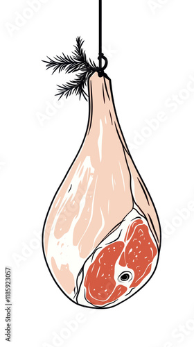 Vector Illustration of Hanging Ham Hock for Meat Shop Branding and Packaging Design