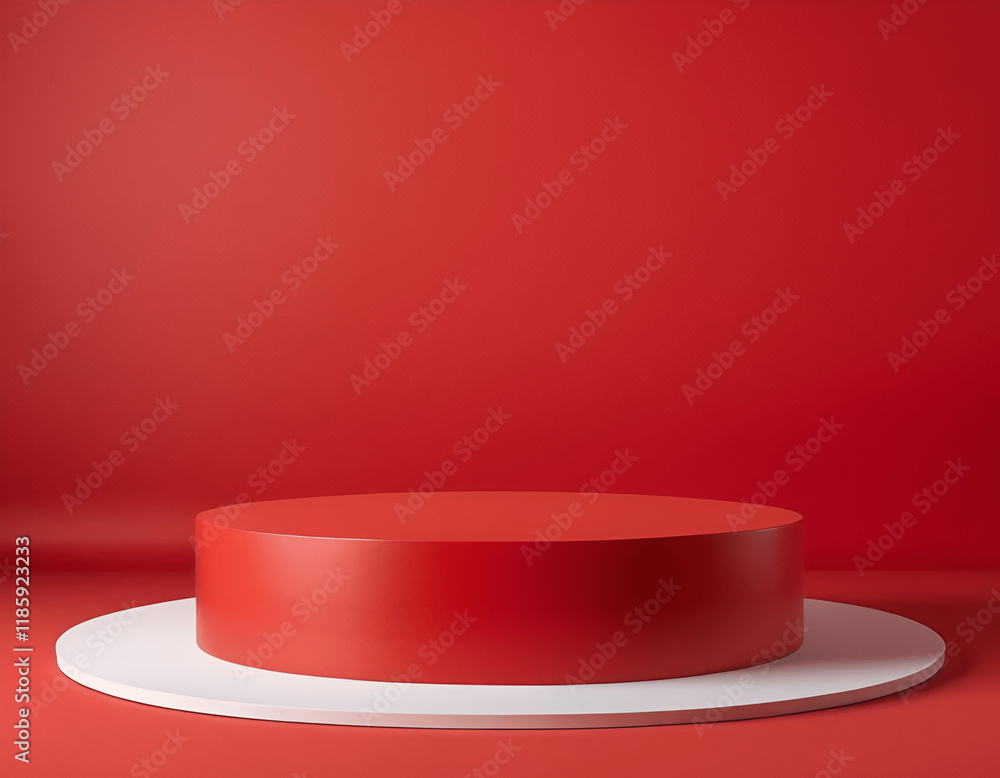 Bold red-themed minimalist podium with a vibrant backdrop for product advertisement. Bold red-themed minimalist podium with a vibrant backdrop for product advertisement.