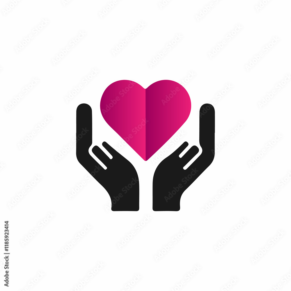Simple, stylized graphic of two hands holding a heart-shaped object. Simple, stylized graphic of two hands holding a heart-shaped object.