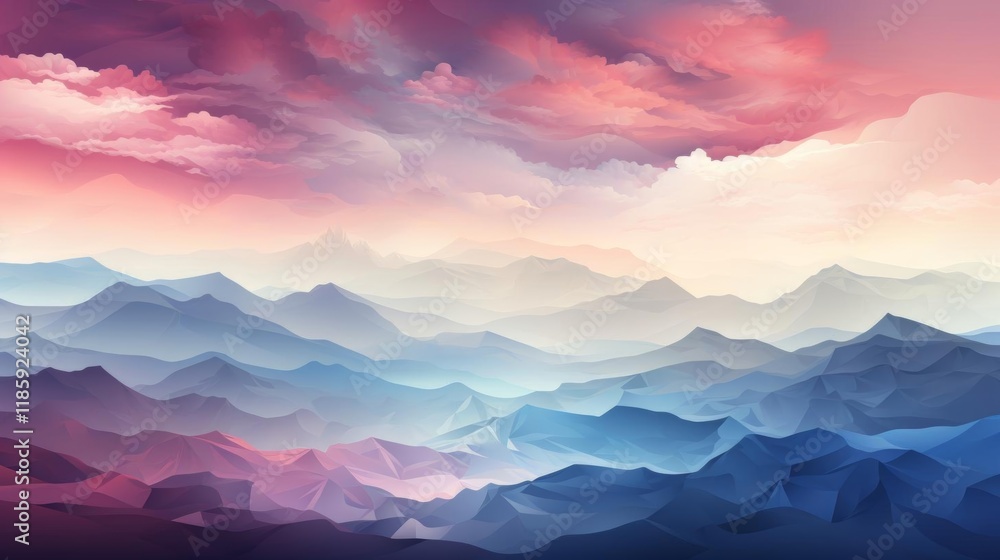 Obraz premium A mountain range with a pink and blue sky