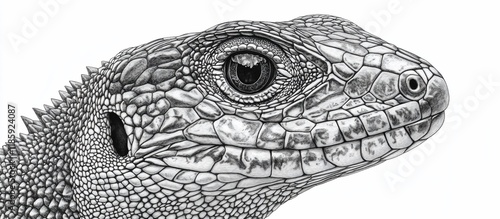 Intricate Pencils Sketch of a Lizard's Head photo