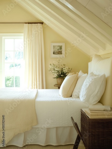 Serene bedroom with white b...