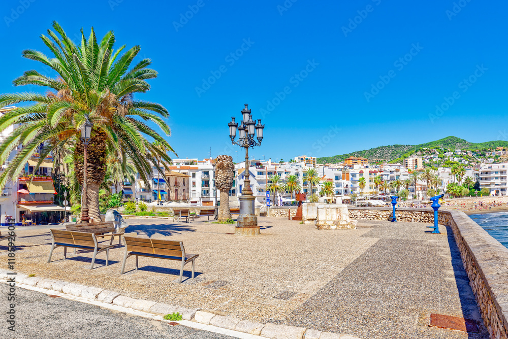 Obraz premium Seafront of Sitges,a beautiful town near Barcelona.
