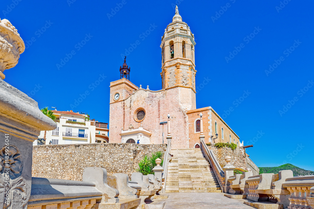Fototapeta premium Iconic church of St. Bartholomew and St. Thecla. Sitges.