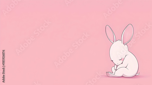 Cute bunny resting on pink background, perfect for cards or websites