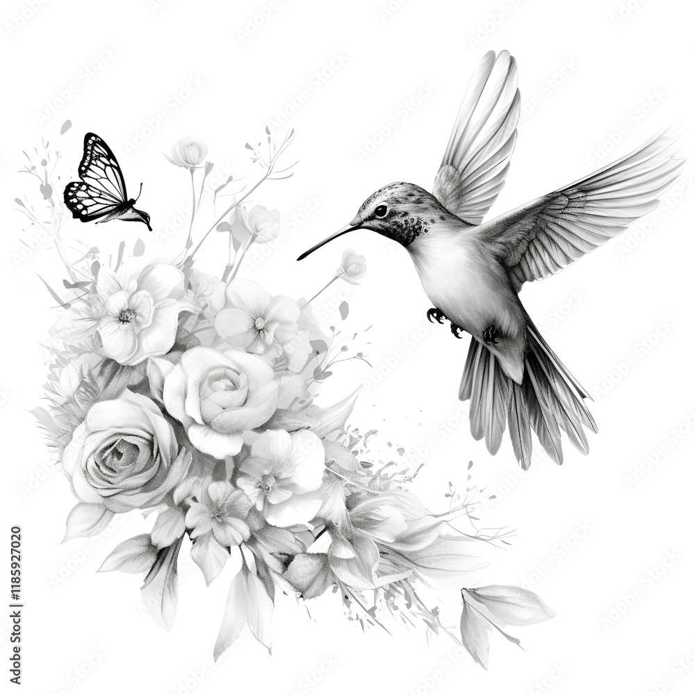 Obraz premium Black and White Bird Clipart Vector Illustration