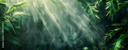 A green jungle with a lot of leaves and a tree in the background