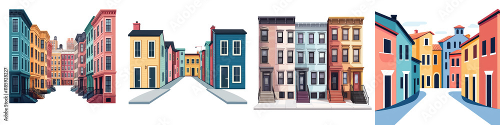 Obraz premium Vibrant colorful row houses and buildings with unique architectural details and facades in a charming Italian town This image showcases the vibrant