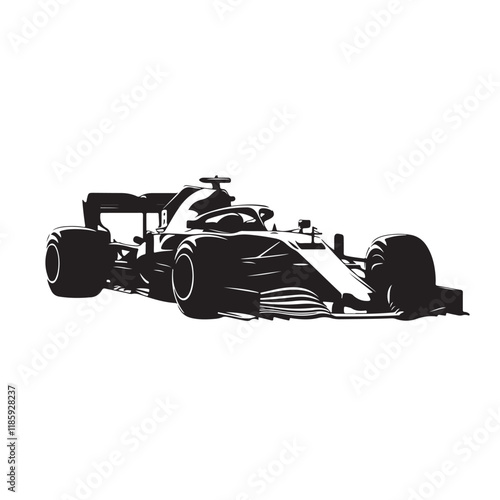Side View of Formula 1 Car in Monochrome – Vector Illustration