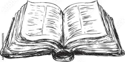 Hand-drawn sketch of an open book with visible pages.