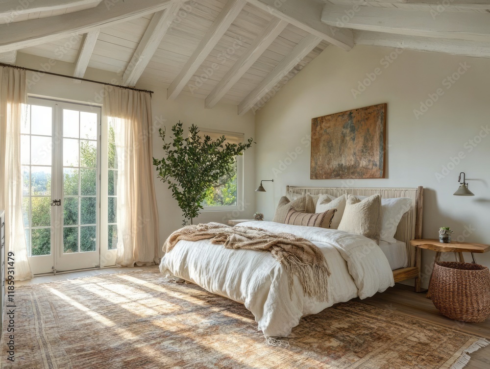 Fototapeta premium Serene Bedroom Design With Natural Light and Textures