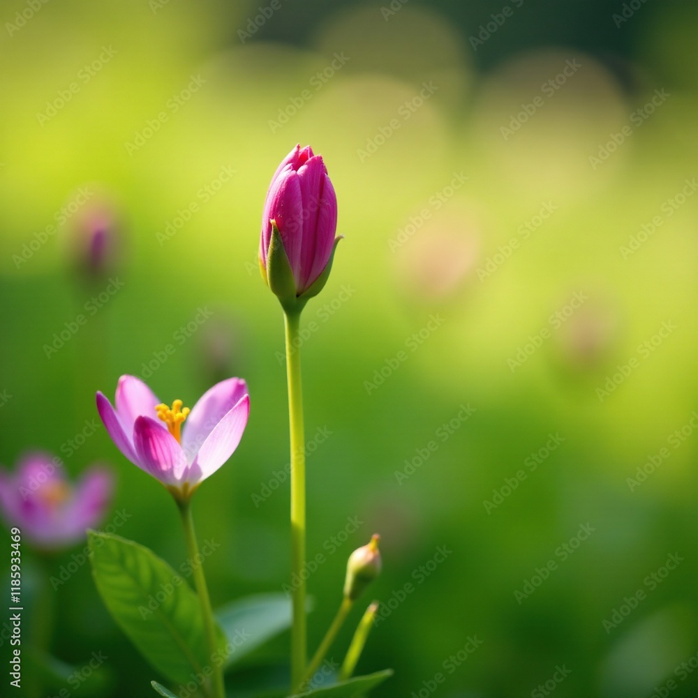 Delicate Thapsia villosa flowers unfolding in a green meadow, flower bud, nature landscape