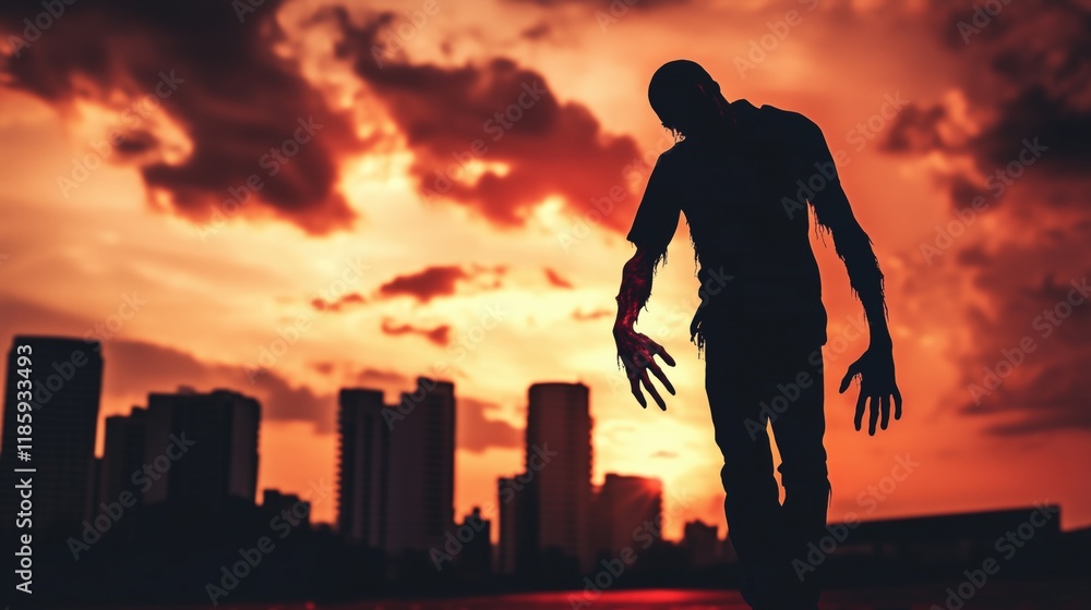 A Silhouette of a Man Walking on a Beach With a Sunset in the Background - Generative AI A Silhouette of a Man Walking on a Beach With a Sunset in the Background - Generative AI