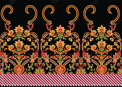 Traditional Mughal Border motifs updated for digital printing, contemporary wallpapers, and textile aesthetics.