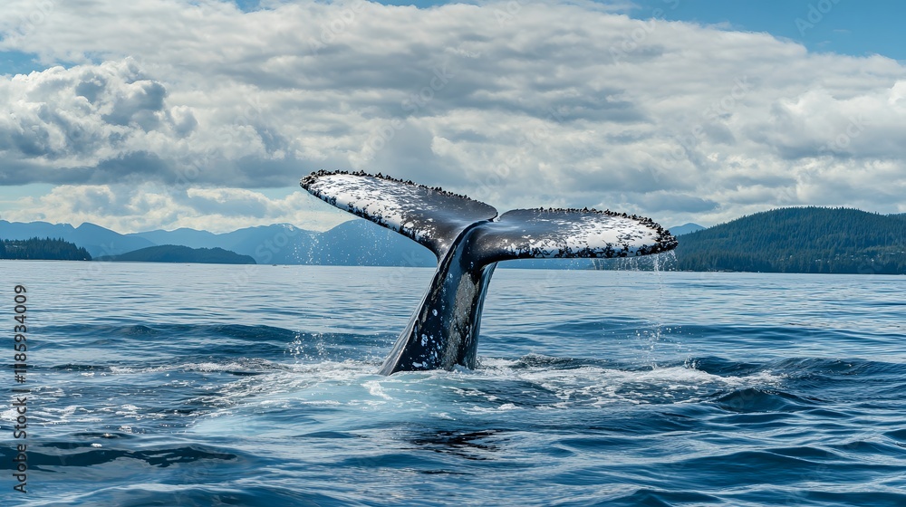 Naklejka premium Beautiful Whale Tail Against Blue Ocean Backdrop