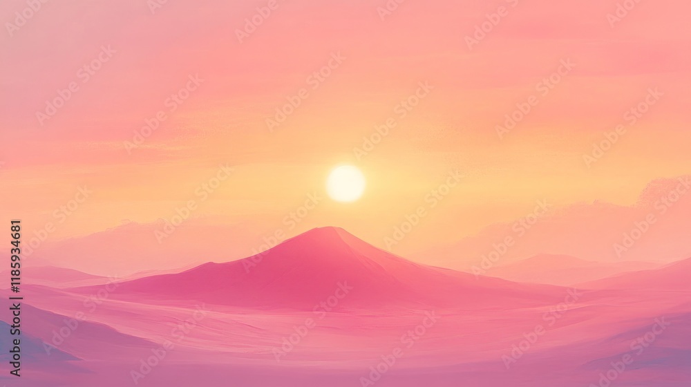 Pink sunset over hazy mountains. Pink sunset over hazy mountains.