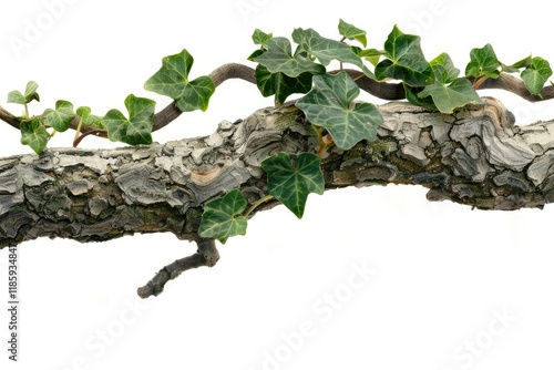 High Resolution Picture of Shadowy Ivy Creeper Climbing Over BarkCovered Tree Branch photo