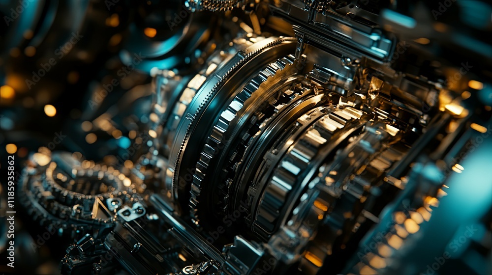 Fototapeta premium macro car transmission system during maintenance in industrial assembly