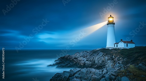 Wallpaper Mural A lighthouse is lit up on a rocky shoreline Torontodigital.ca