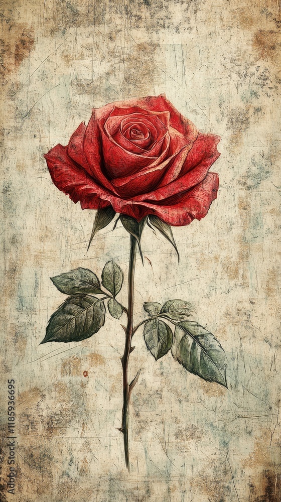 A Single Red Rose on a Textured Background A Single Red Rose on a Textured Background