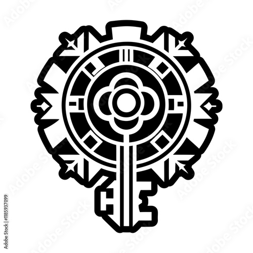 A filled style icon of mystical key symbol