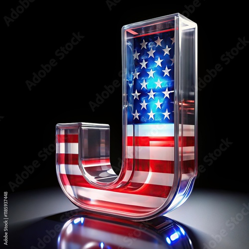 A glass-crafted letter 'J' embellished with the American flag, merging elegance with a sense of patriotism photo