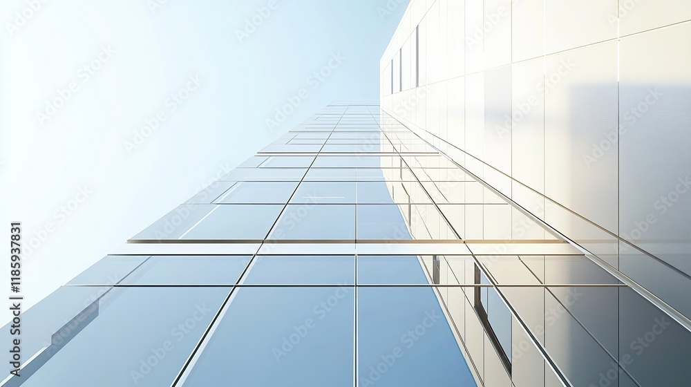 Modern office building in the city with glass facade and blue sky Modern office building in the city with glass facade and blue sky