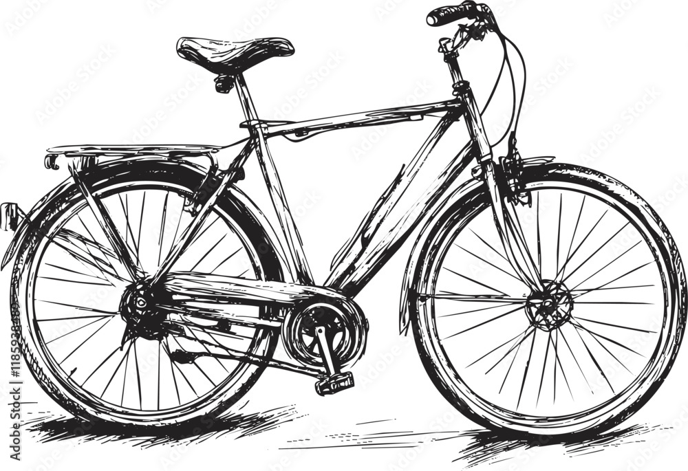 Fototapeta premium Vintage bicycle sketch illustration in black and white, showcasing classic design.