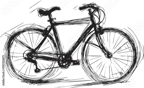 Artistic black and white sketch of a bicycle illustration.