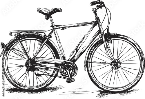 Vintage bicycle sketch illustration in black and white, showcasing classic design.