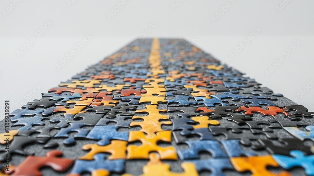 Fototapeta premium A Long Journey of Puzzle Pieces: A Path to Completion
