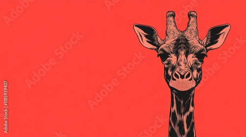 Wallpaper Mural Close-up illustration of a giraffe's head and neck against a vibrant red background. Torontodigital.ca