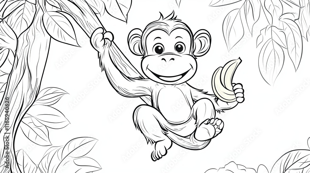 Fototapeta premium Silly Monkey Coloring Page
