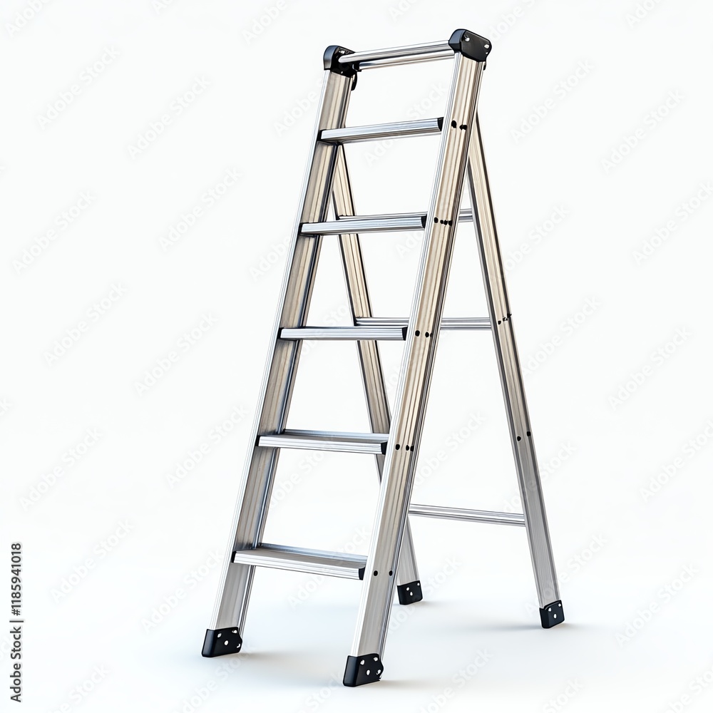 Ladder, aluminum, isolated on white background, ideal for construction tasks. Ladder, aluminum, isolated on white background, ideal for construction tasks.