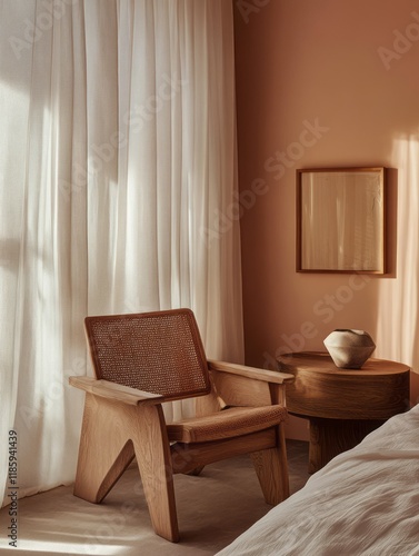 Wooden Chair Near Sheer Cur...