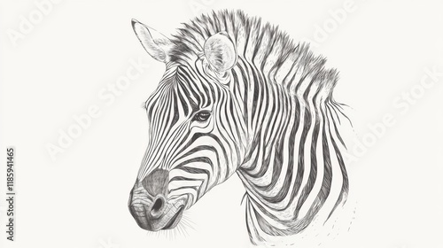 Wallpaper Mural Detailed pencil sketch of a zebra's head and neck, showcasing its distinctive stripes against a white background. Torontodigital.ca