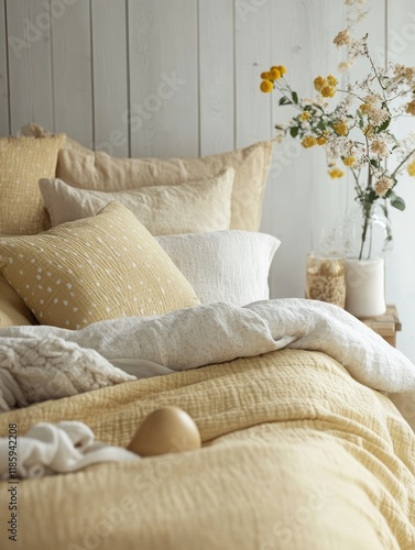 A Soft Yellow Bed with Pill...